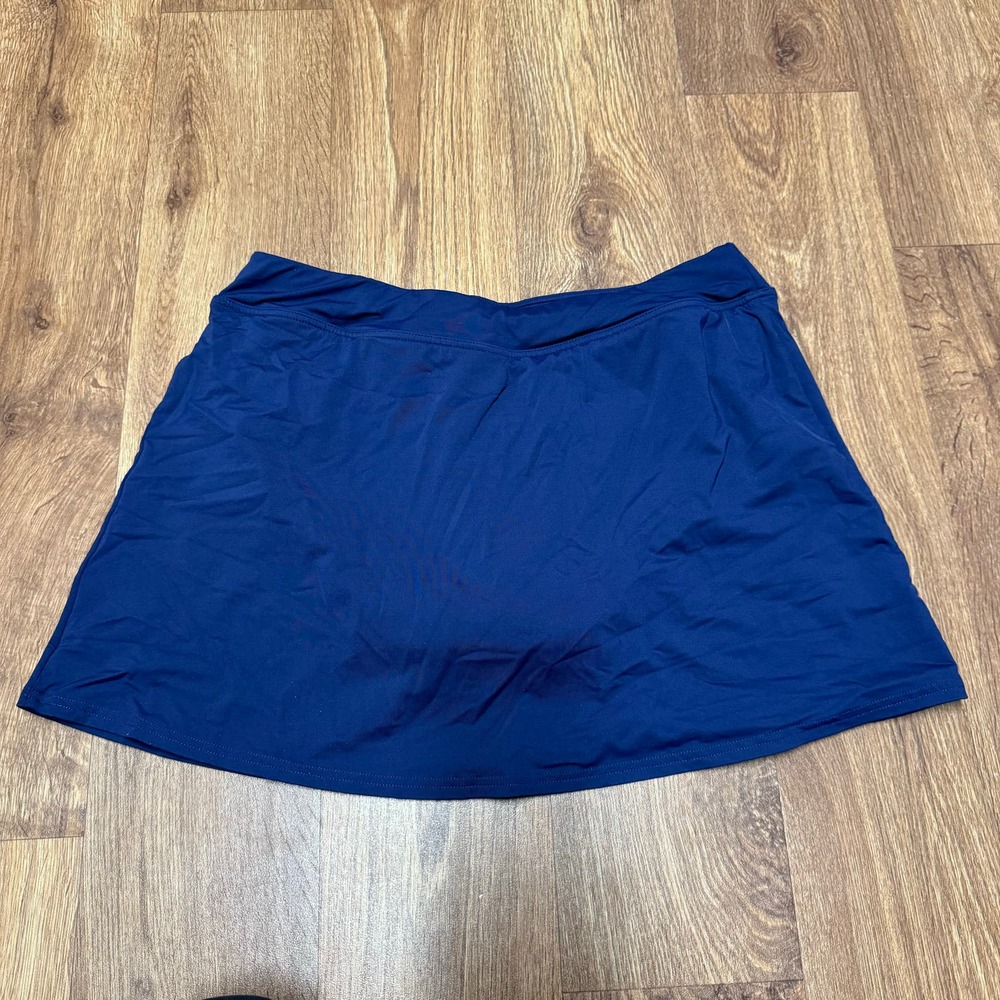 Lands End Womens Solid Navy Blue Swim Bikini Skirt Bottom Attached Brief Size 10